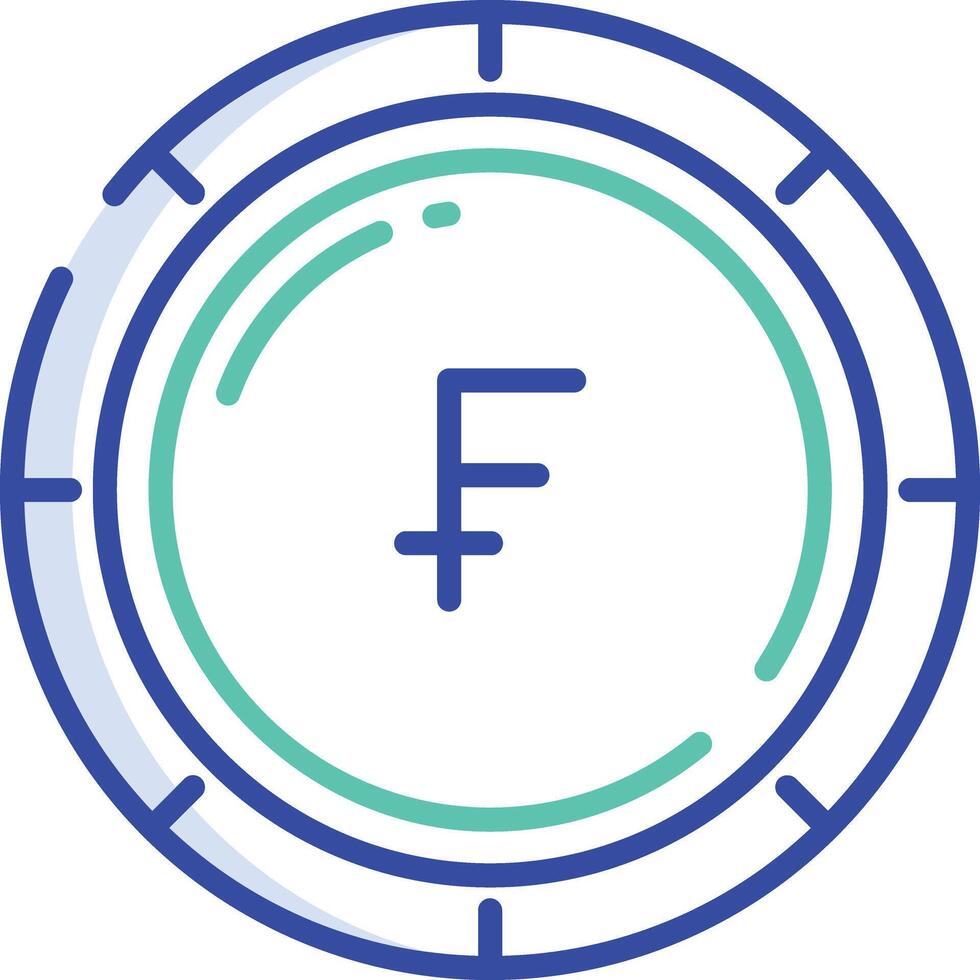 Swiss Franc coin outline color illustration vector