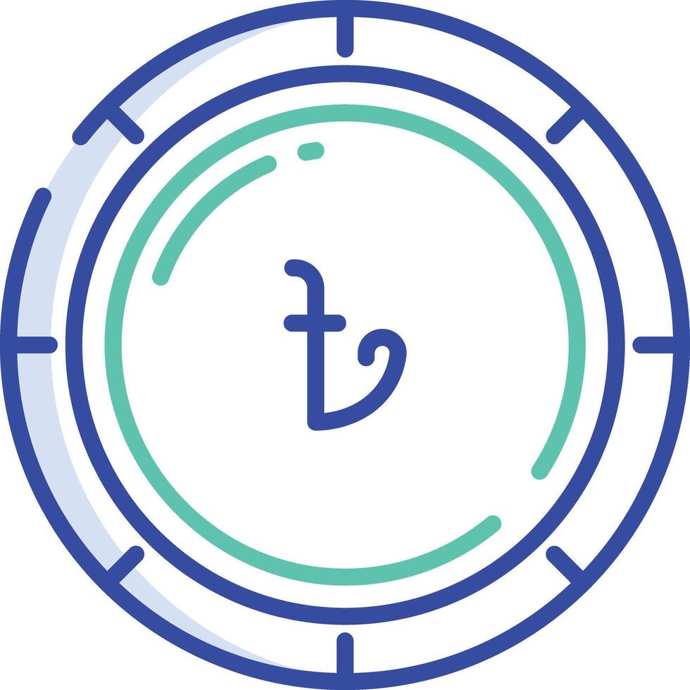 Taka coin outline color illustration vector