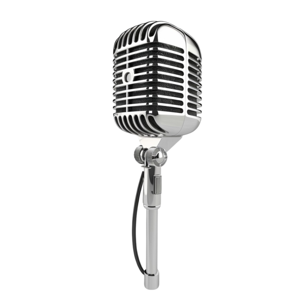 Silver Microphone on Stand with Black Grille, on Transparent background AI-Generative png