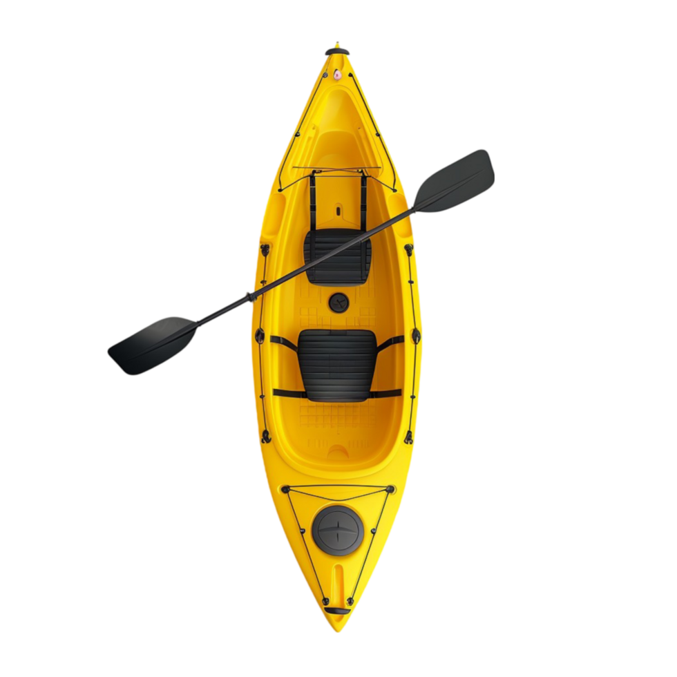 Yellow Kayak with Black Seat and Paddle, on Transparent background AI-Generative png