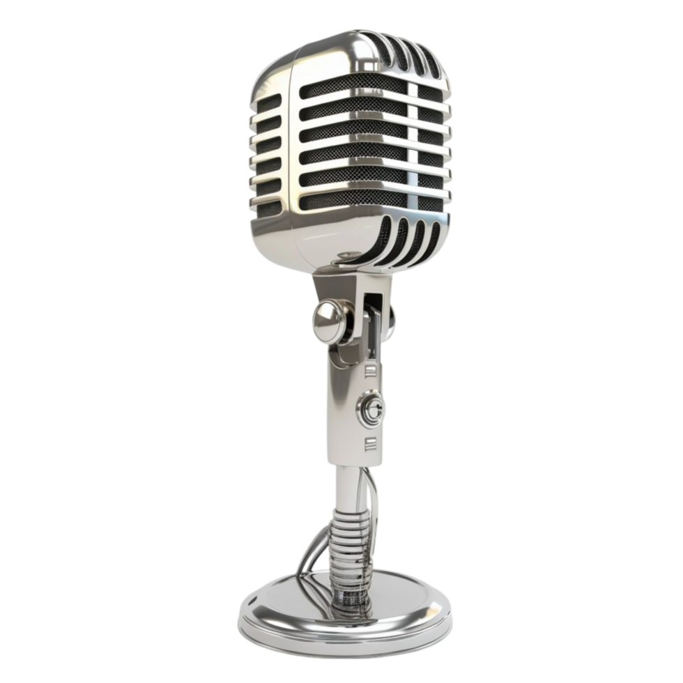 Silver Microphone on Stand with Gray on Transparent background AI-Generative png
