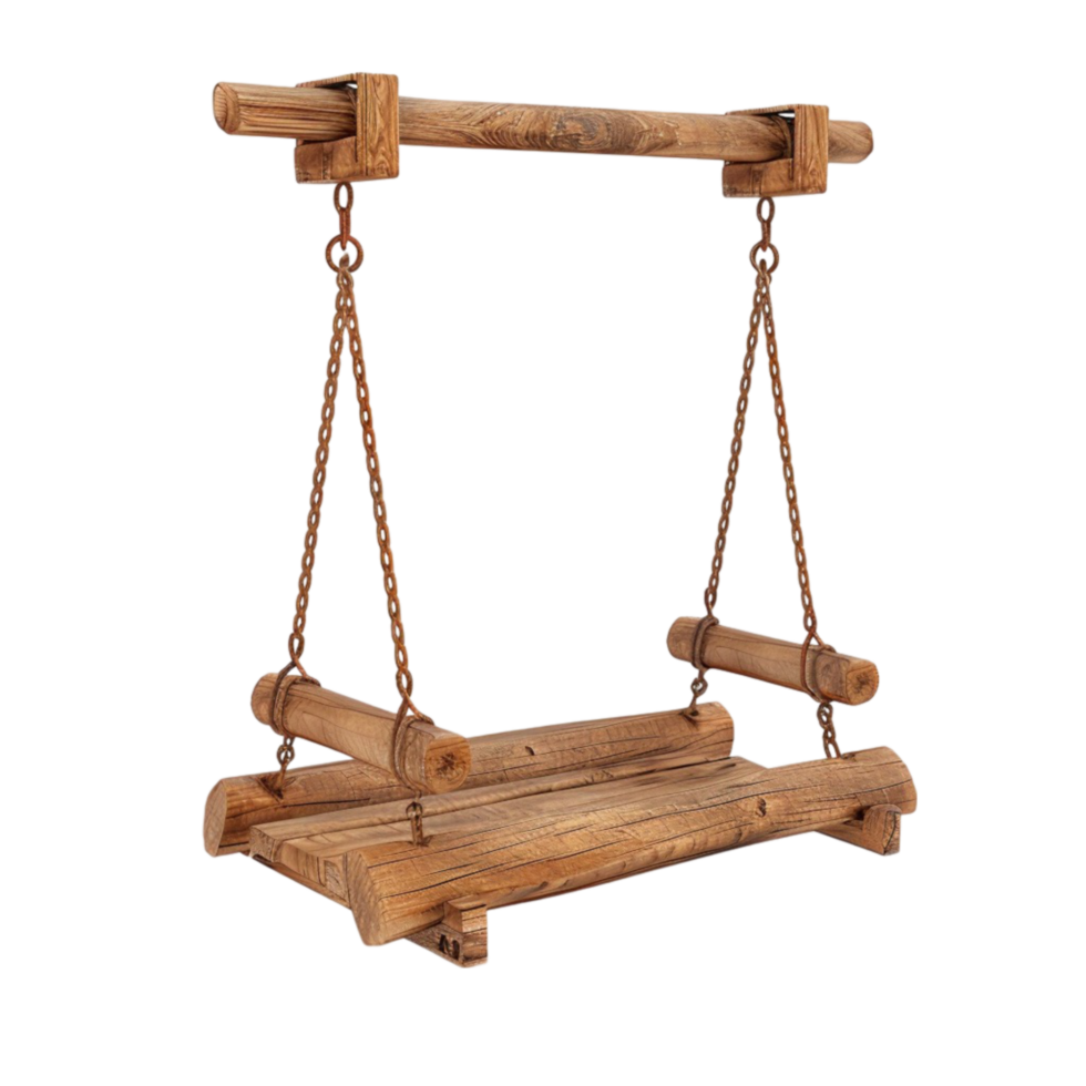 Hanging Wooden Swing with Chain on Transparent background AI-Generative png