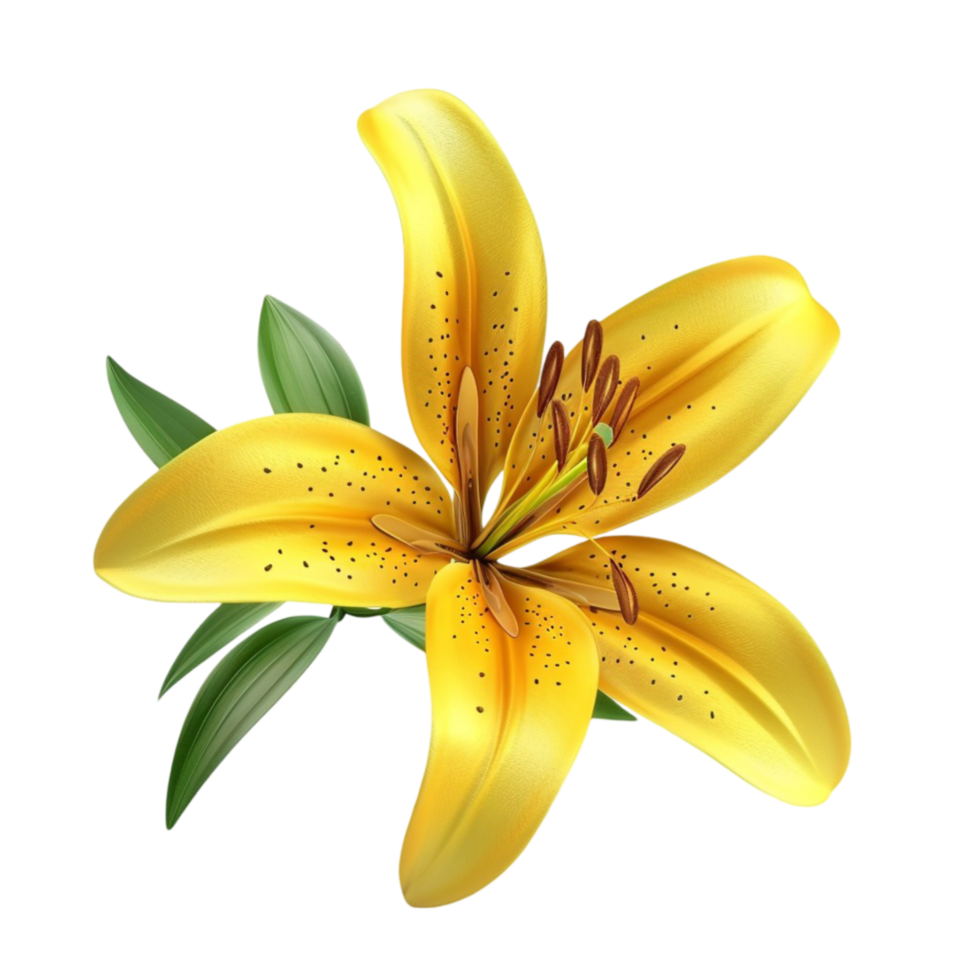 Digital Rendering of Yellow Lily Flower with Black Dots on Transparent background AI-Generative png