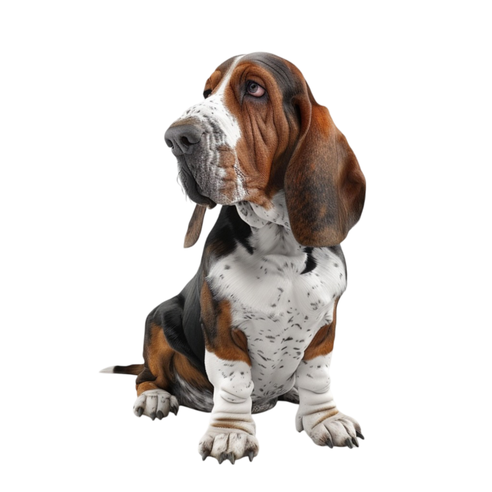 Cute Hound Dog with Black and White Coat Standing on All Fours on Transparent background AI-Generative png
