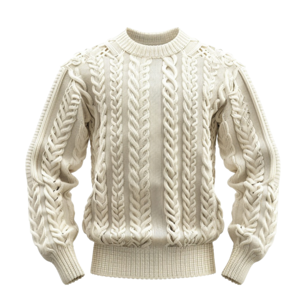 Knitted Sweater with Interlocking Knit Stitches Pattern on Transparent background AI-Generative png
