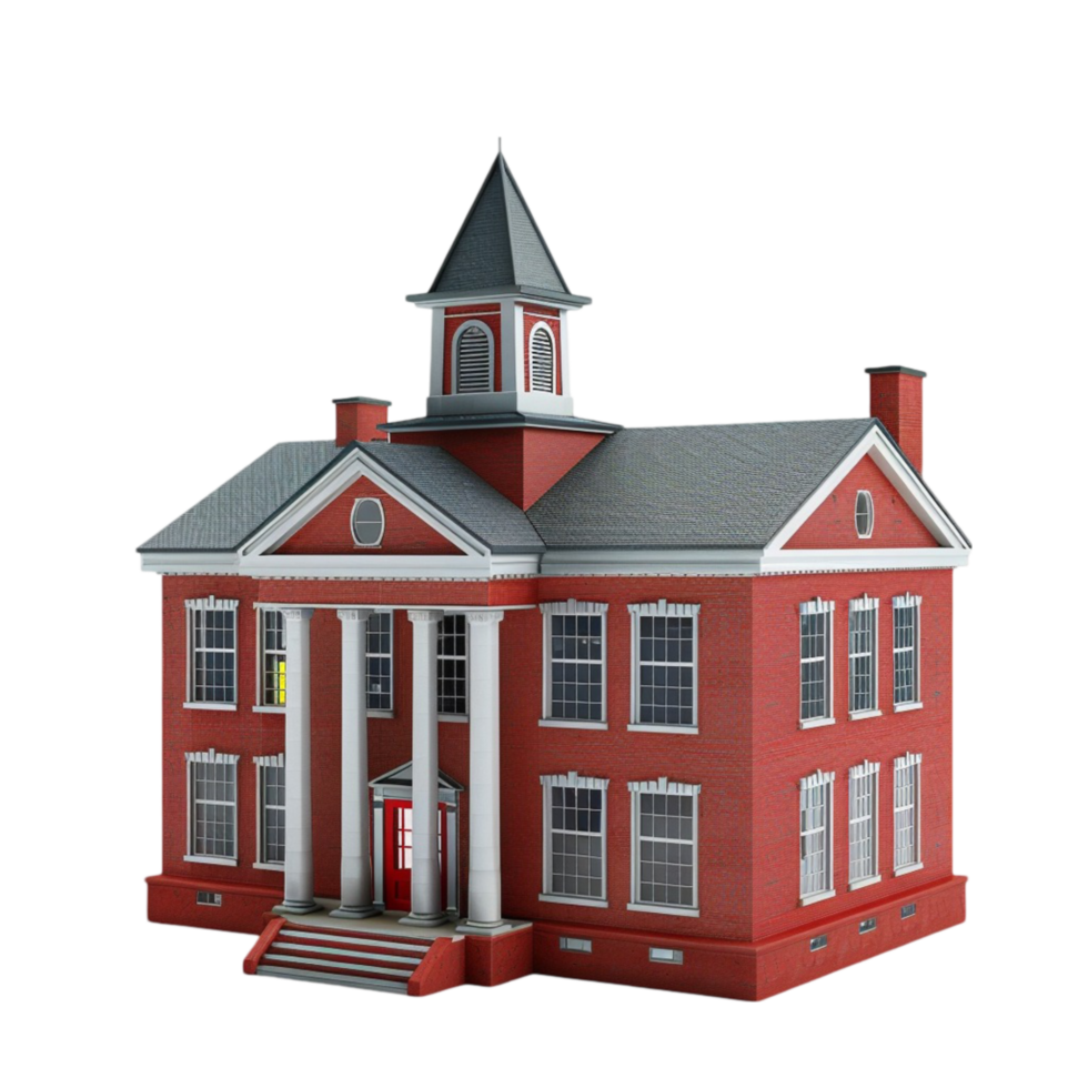 Red Brick Building with Gray Shingled Roof and Central Tower on Transparent background AI-Generative png