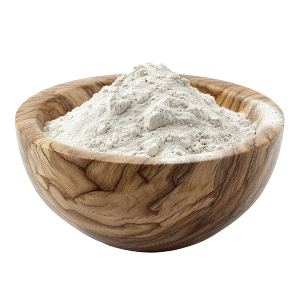 Wooden Bowl with Flour and Natural Grain Pattern on Transparent background AI-Generative png