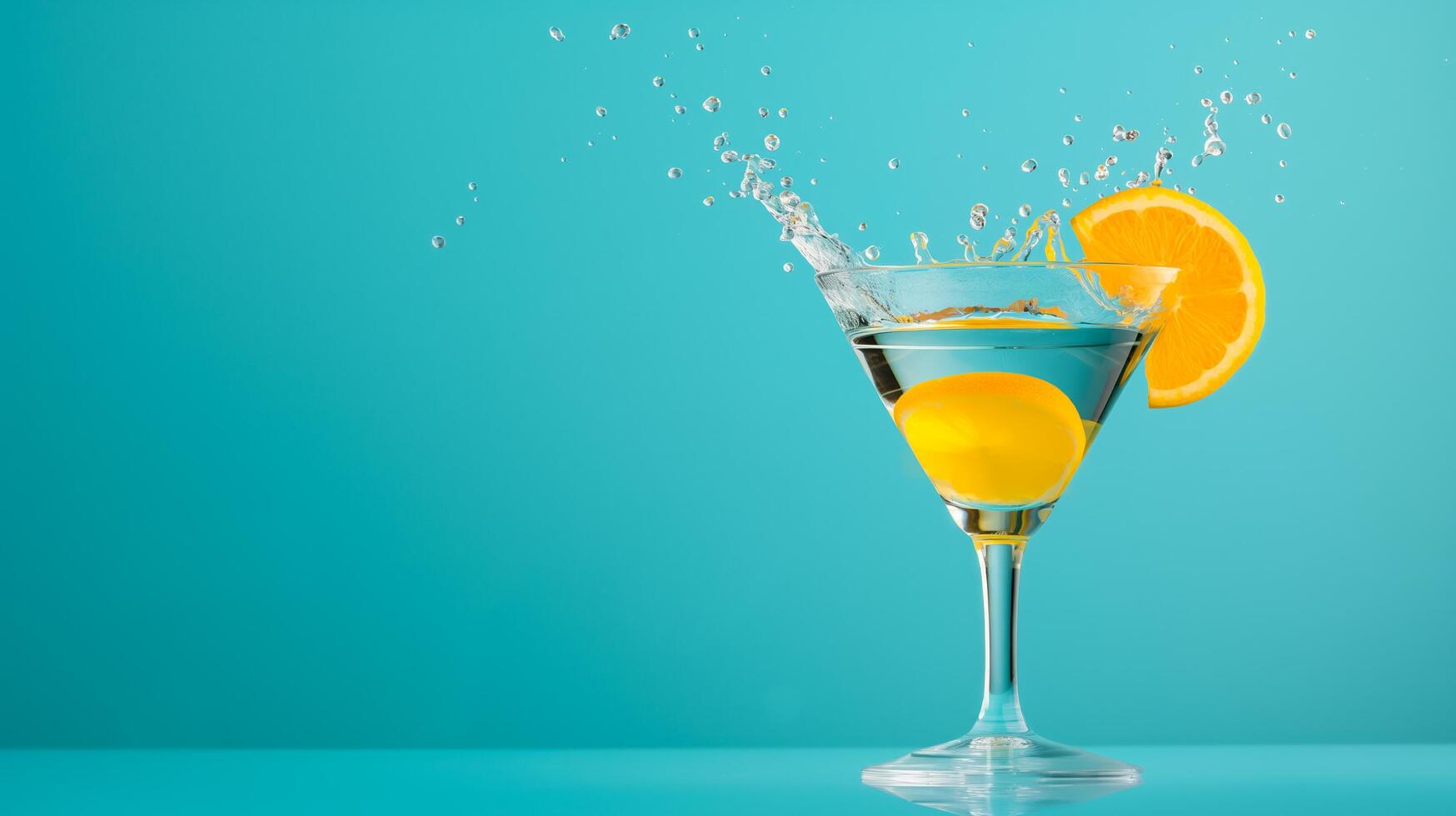 Citrus cocktail splashes in a martini glass, isolated on a gradient background photo