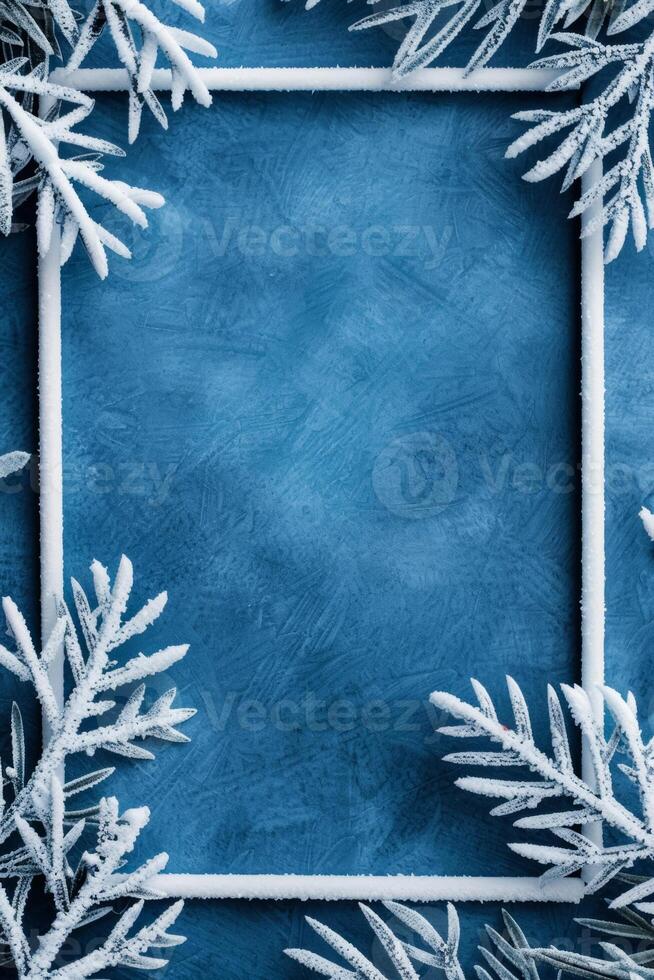 Winter watercolor frame featuring frosted windowpane and delicate icy patterns cool crisp tones watercolour illustration photo