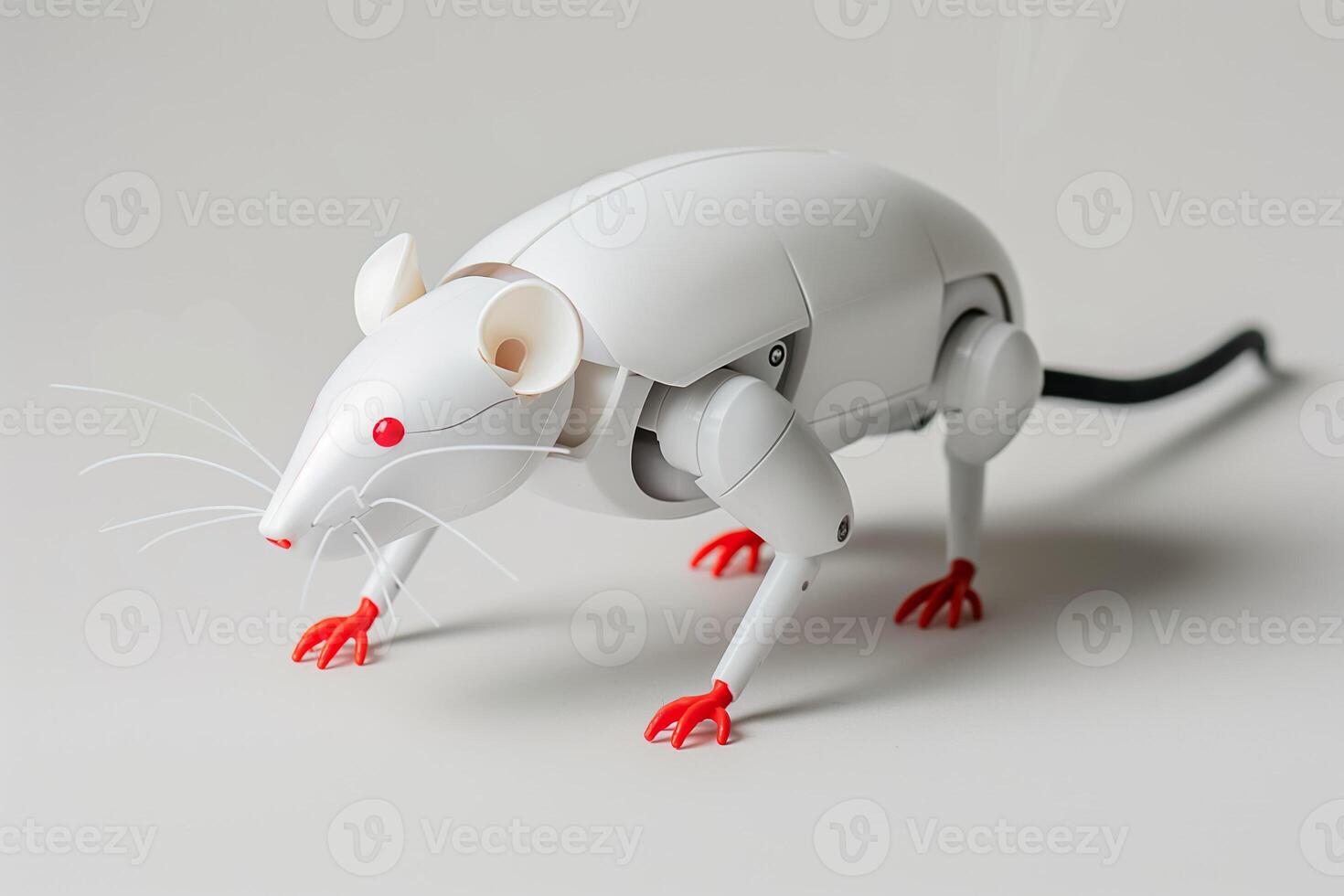 Robotic rat models for urban pest control, isolated on a grey gradient background photo
