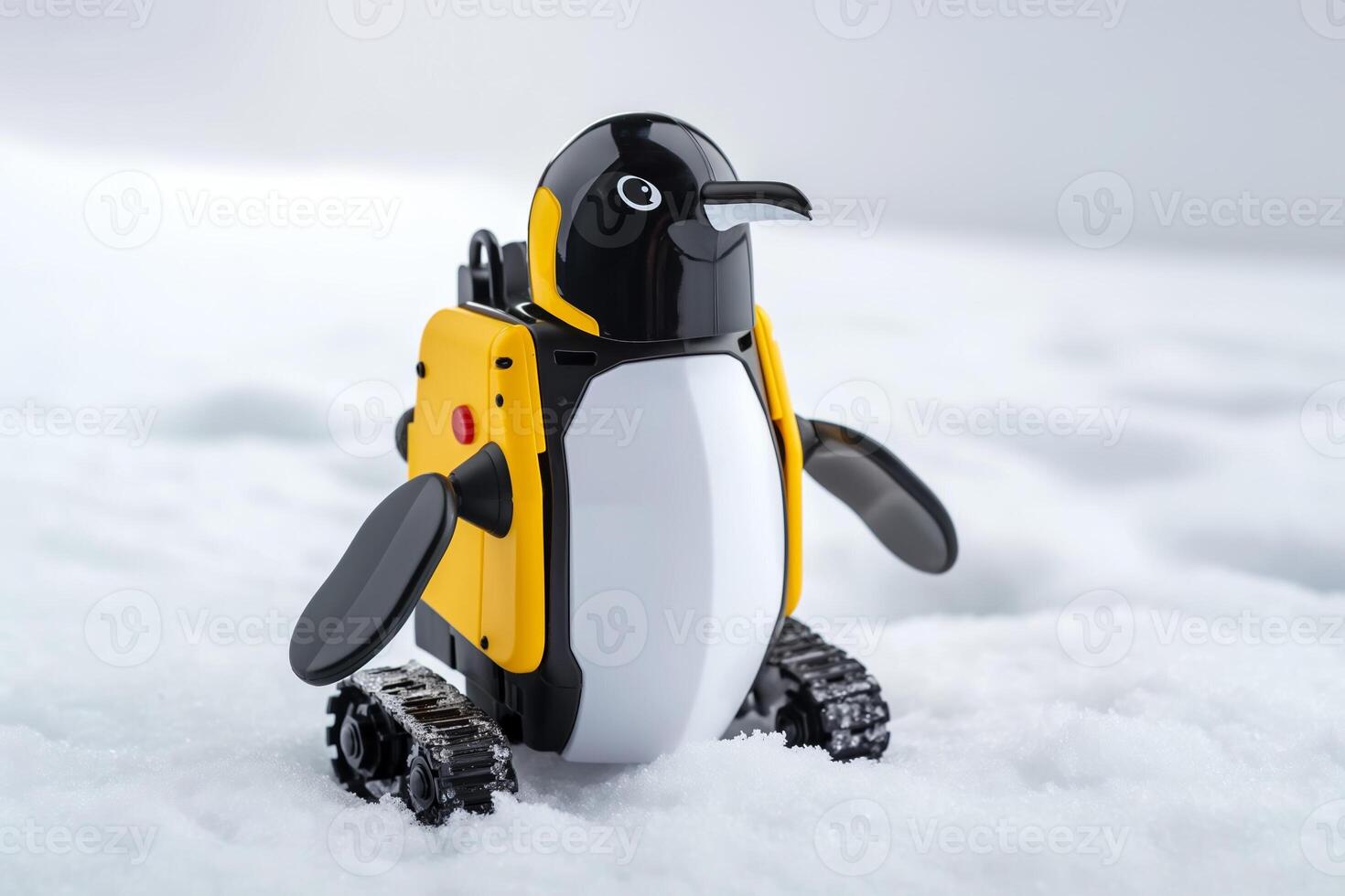 Arctic exploration robotic penguin in icy conditions, isolated on a white background photo
