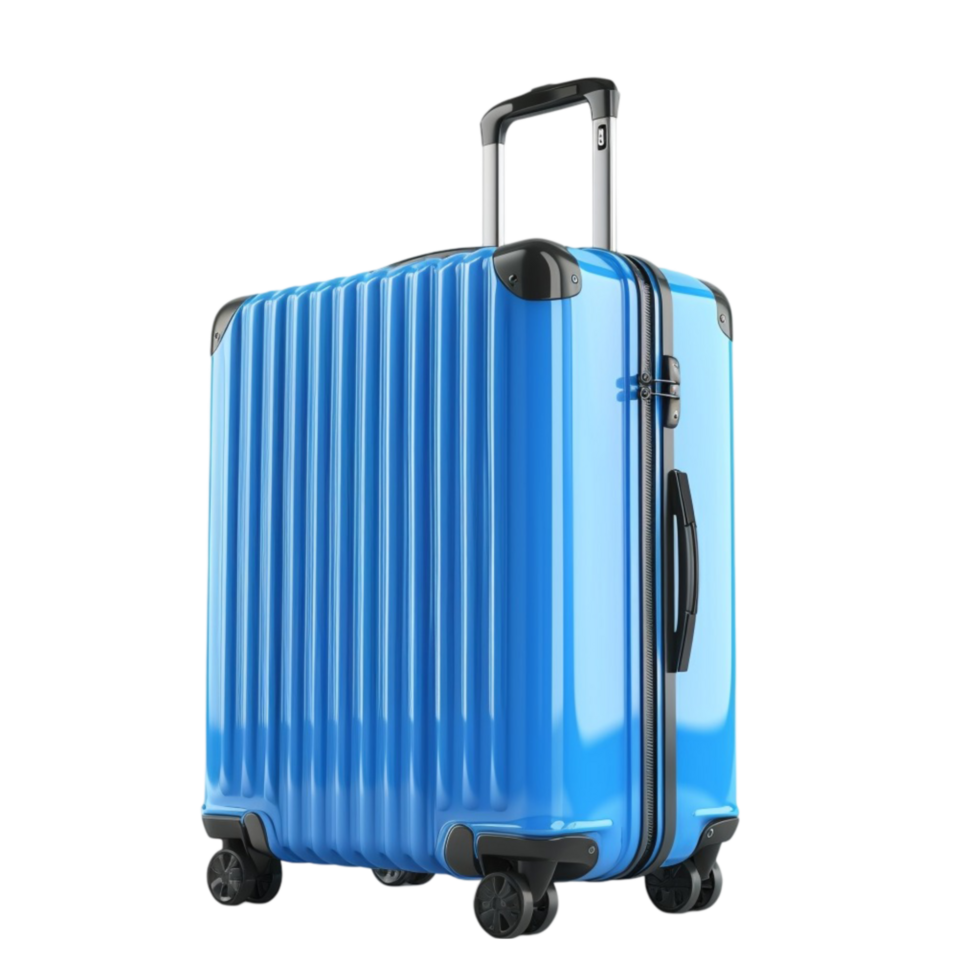 Blue Suitcase with Black Handle on Wheels on Transparent background AI-Generative png