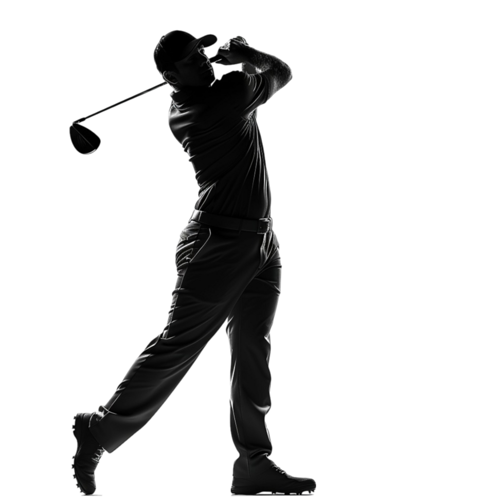 Man Playing Golf in Black Polo Shirt and Pants on Transparent background AI-Generative png