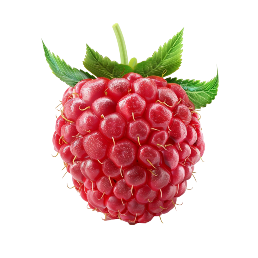 Fresh Ripe Raspberry with Leaves on Transparent background AI-Generative png