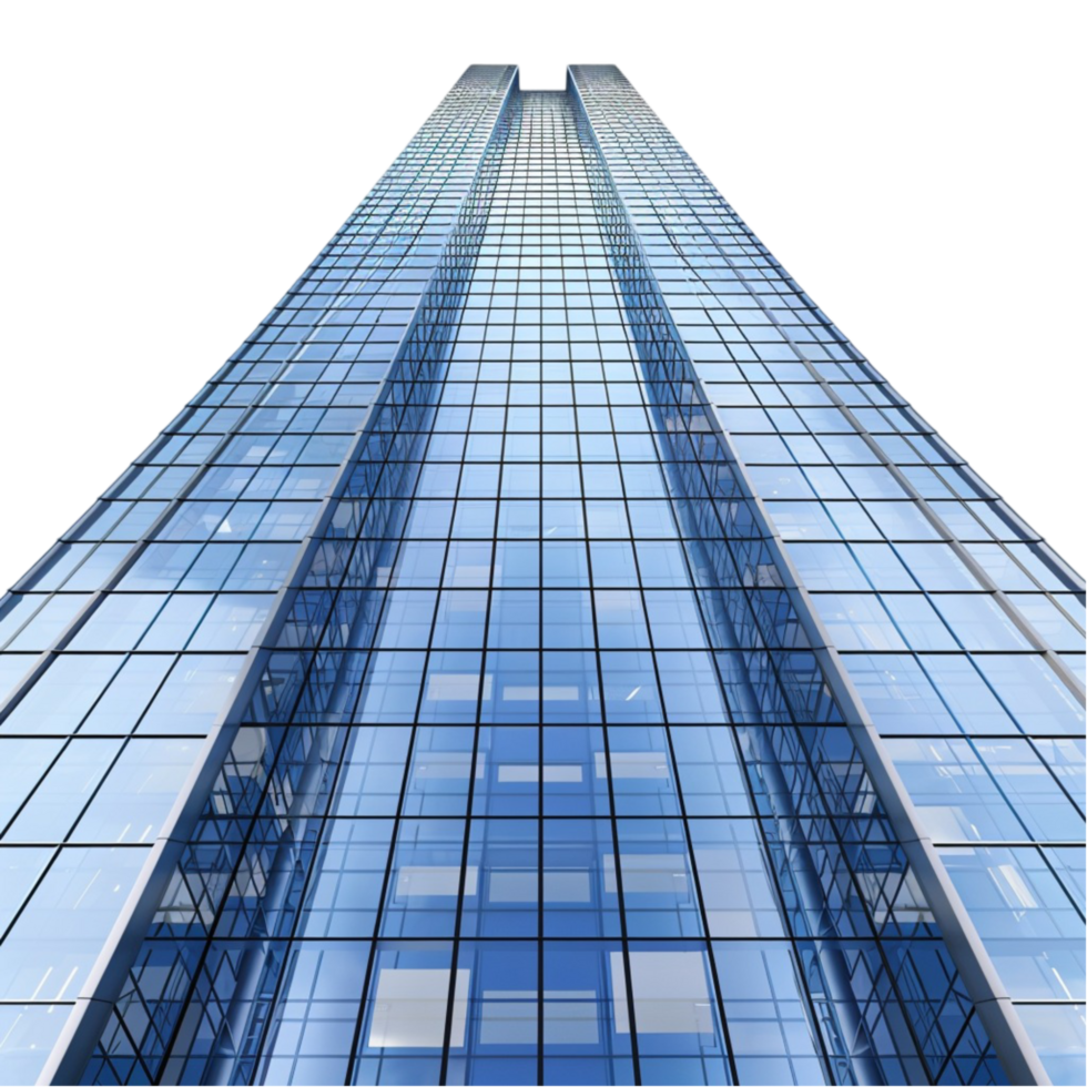 Modern Tall Building with Glass Windows and Reflective on Transparent background AI-Generative png