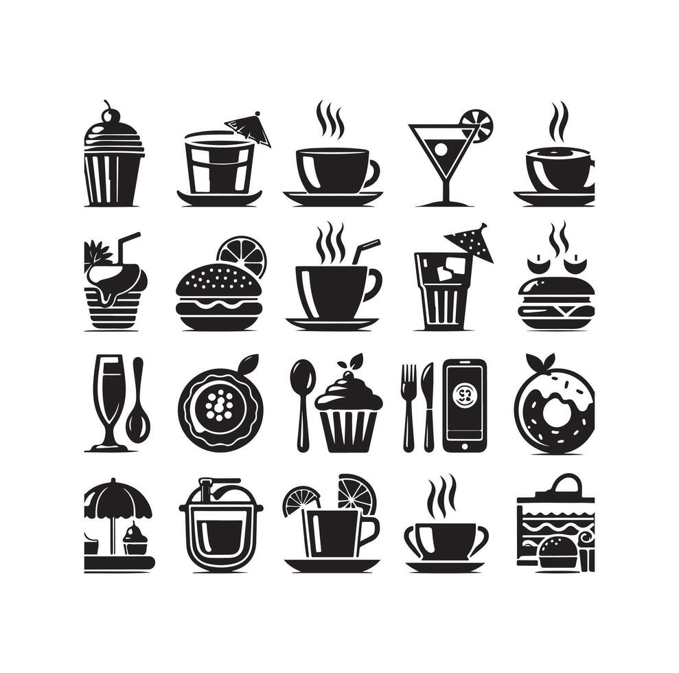 Set of cafe icons, restaurant icon, food and drink illustration icon design vector