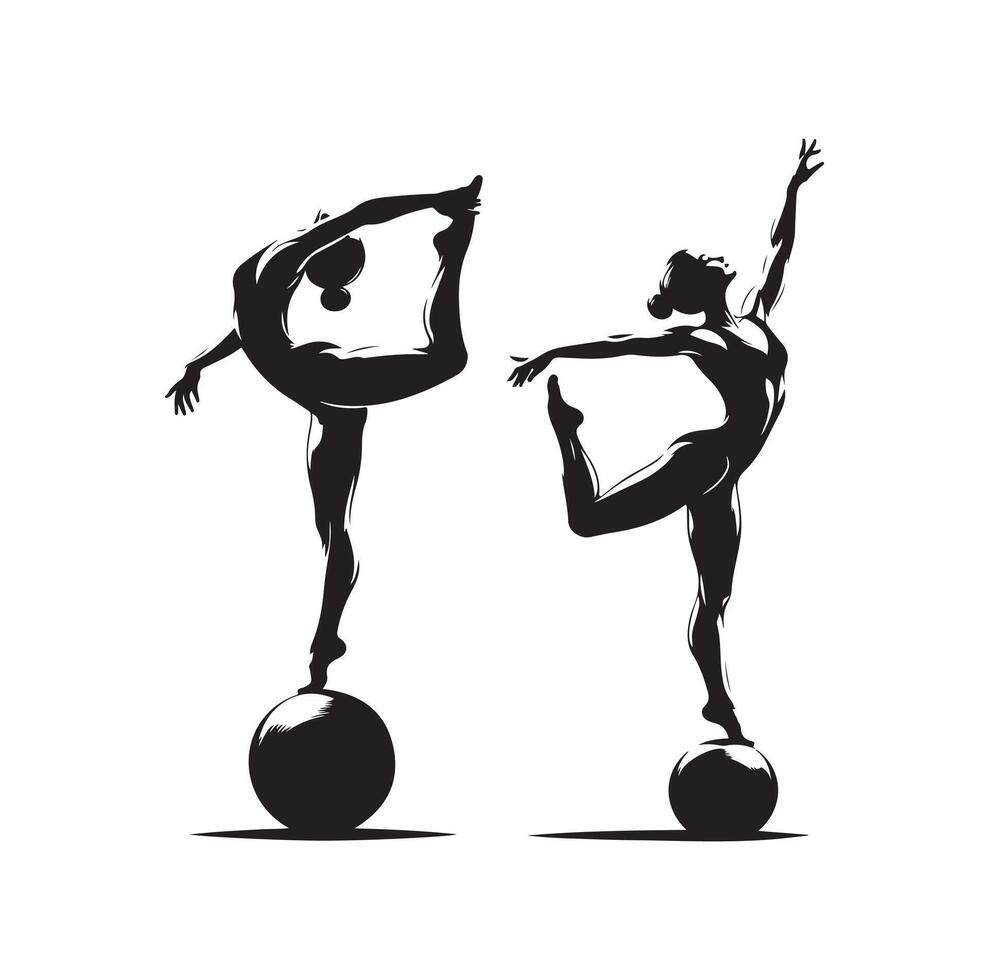 Gymnastics female silhouette illustration set vector