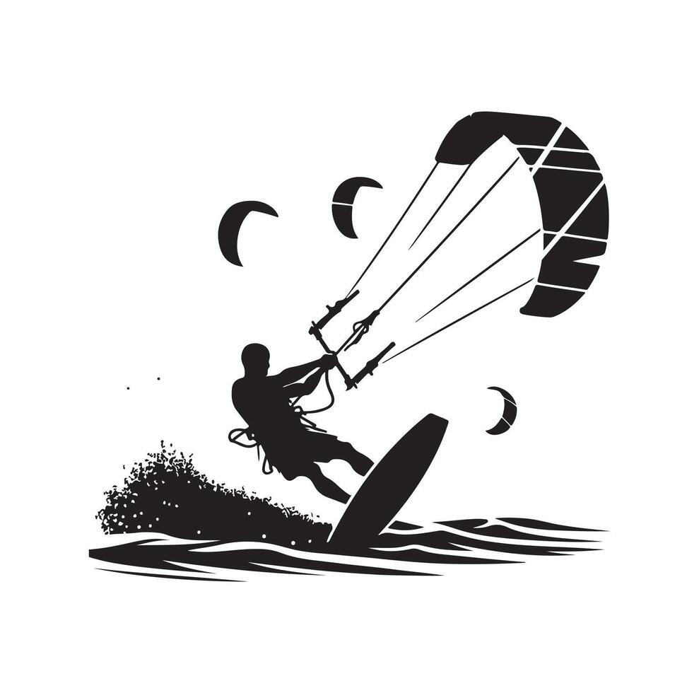 kitesurfing silhouette illustration icon on isolated white background vector