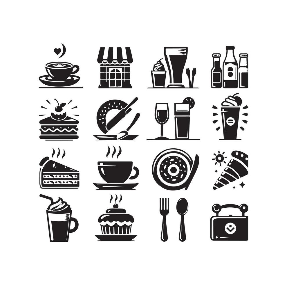 Set of cafe icons, restaurant icon, food and drink illustration icon design vector