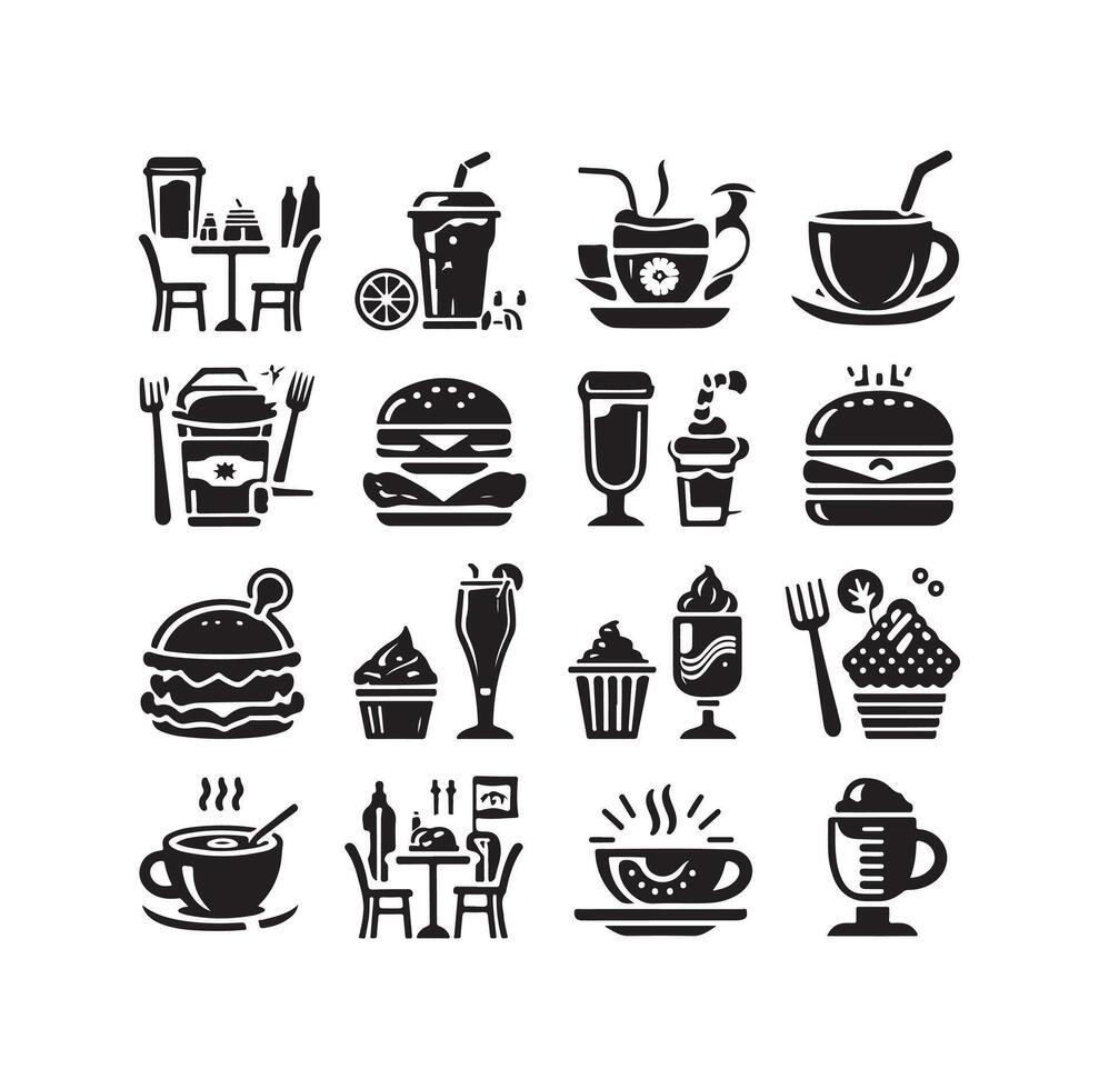Set of cafe icons, restaurant icon, food and drink illustration icon design vector