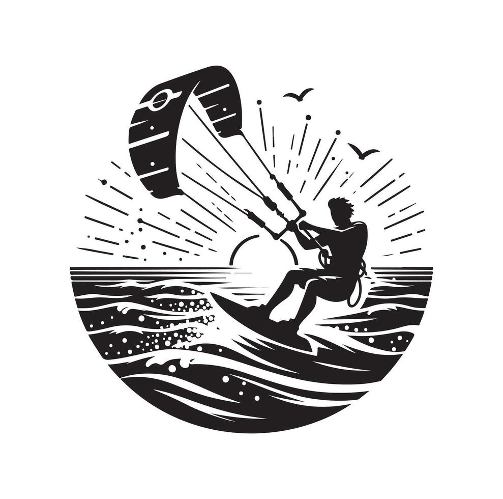 kitesurfing silhouette illustration icon on isolated white background vector