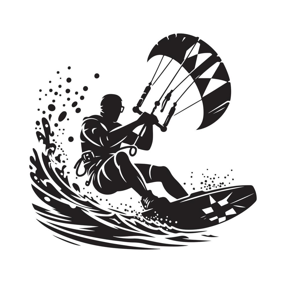 kitesurfing silhouette illustration icon on isolated white background vector