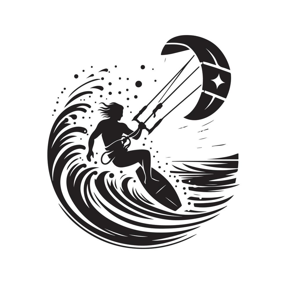 kitesurfing silhouette illustration icon on isolated white background vector