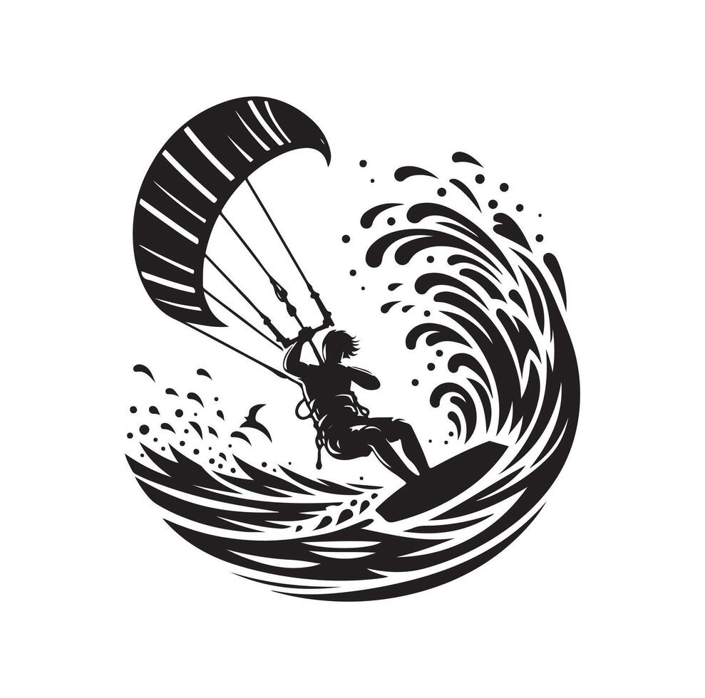 kitesurfing silhouette illustration icon on isolated white background vector