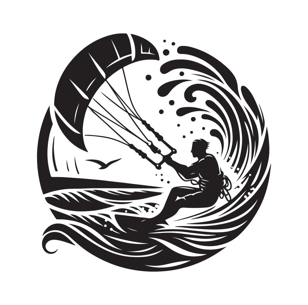 kitesurfing silhouette illustration icon on isolated white background vector