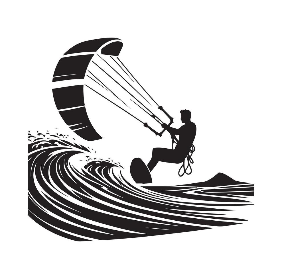 kitesurfing silhouette illustration icon on isolated white background vector