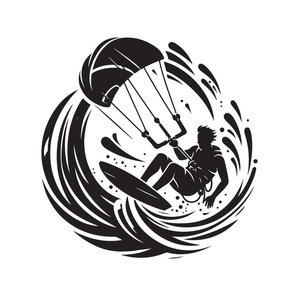 kitesurfing silhouette illustration icon on isolated white background vector