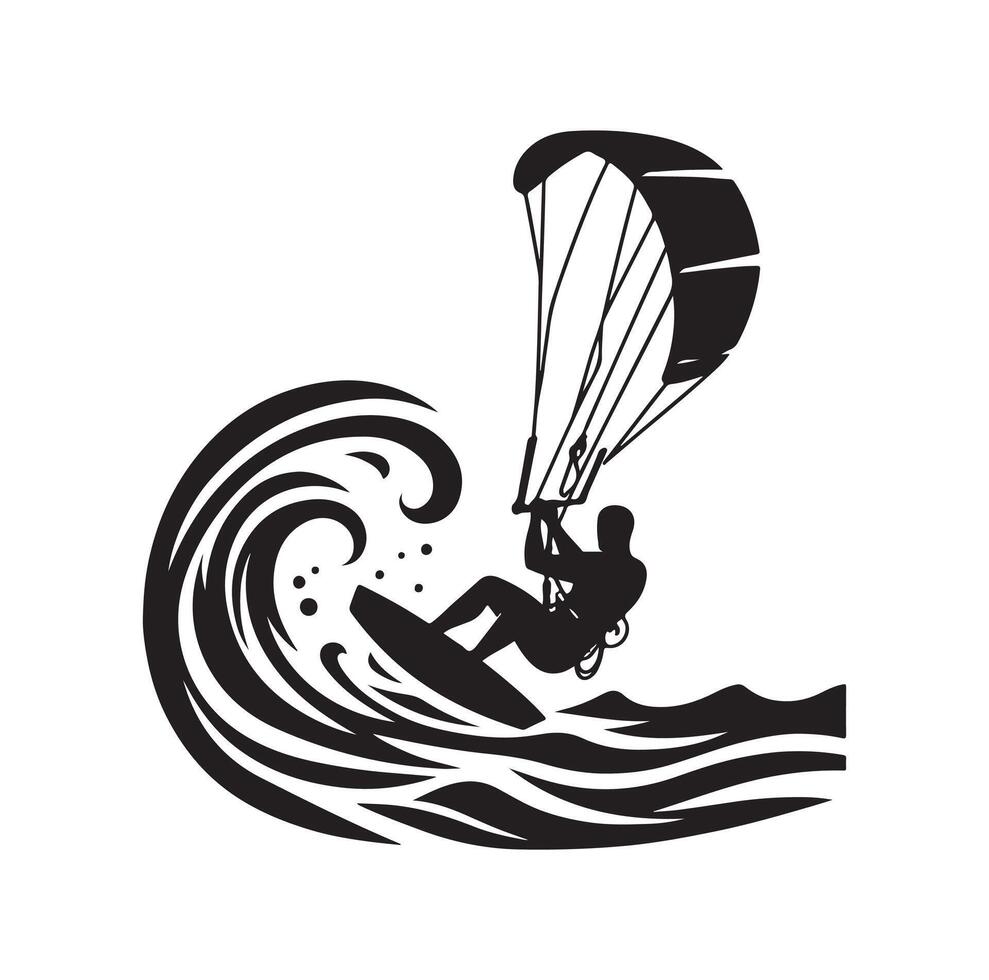 kitesurfing silhouette illustration icon on isolated white background vector