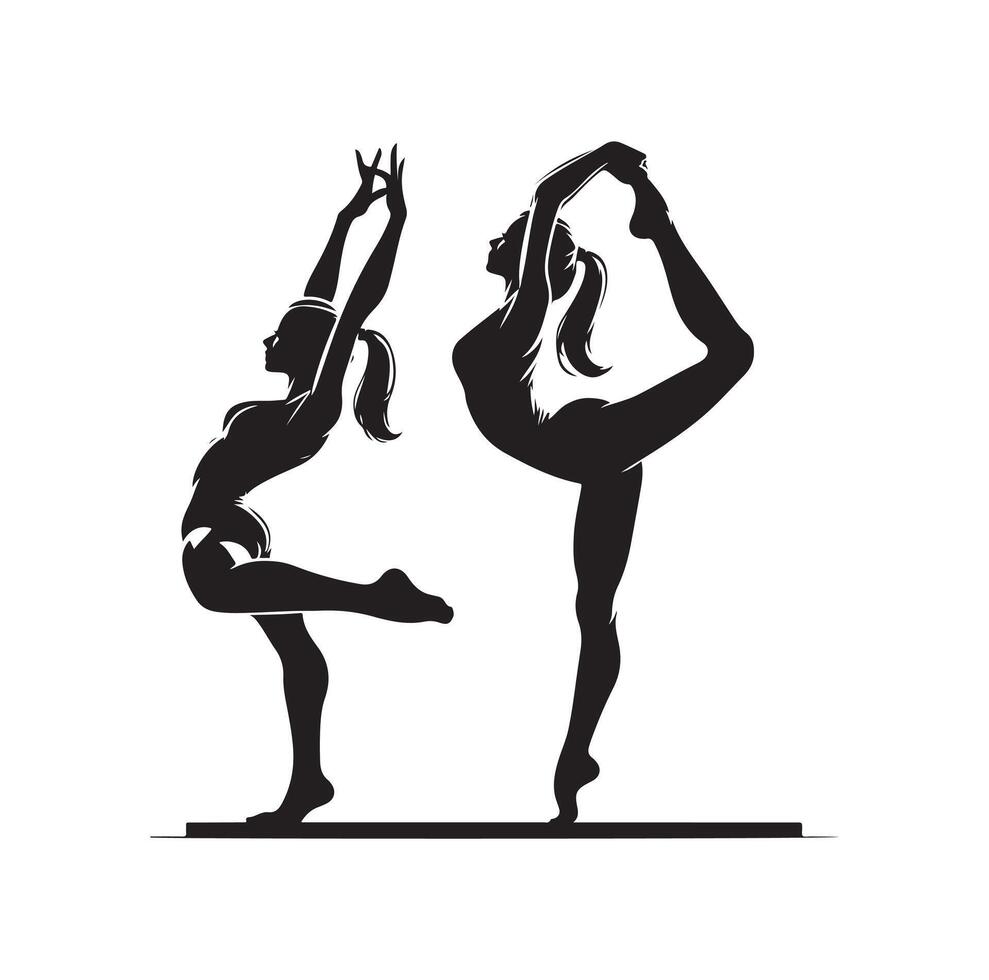 Gymnastics female silhouette illustration set on isolated background vector