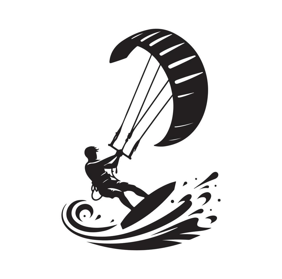 kitesurfing silhouette illustration icon on isolated white background vector