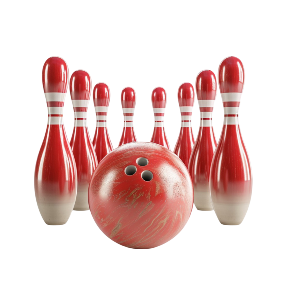 Collection of Red Bowling Pins with White Stripe on Transparent background AI-Generative png
