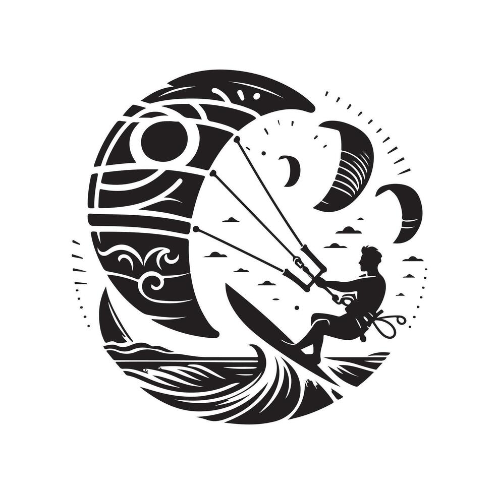 kitesurfing silhouette illustration icon on isolated white background vector