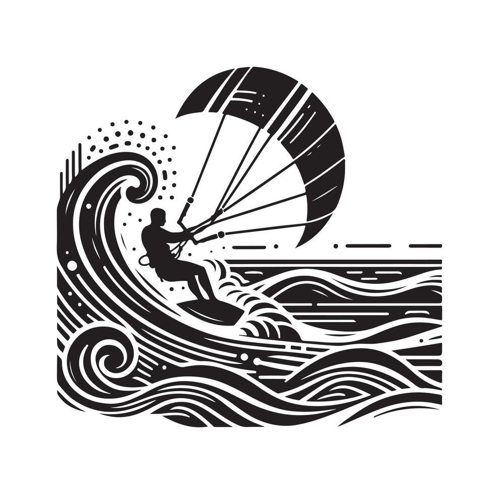 kitesurfing silhouette illustration icon on isolated white background vector