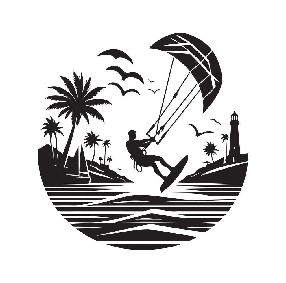 kitesurfing silhouette illustration icon on isolated white background vector