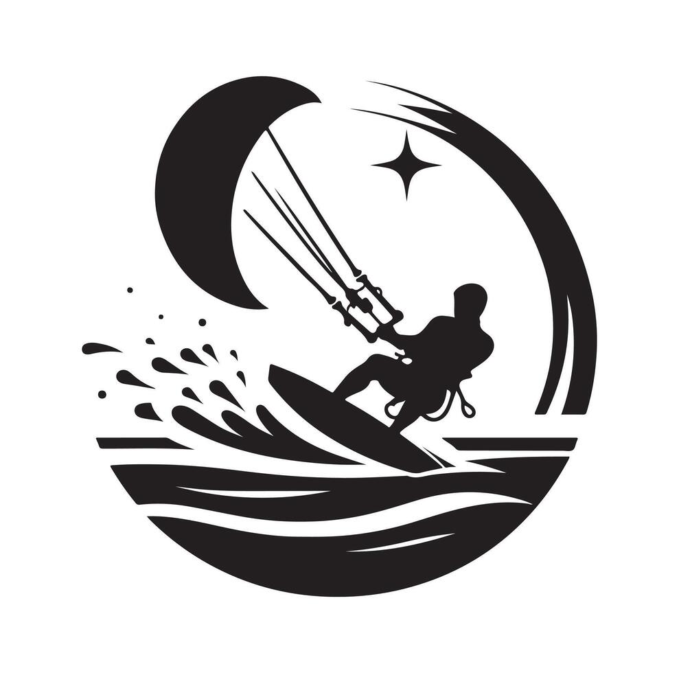 kitesurfing silhouette illustration icon on isolated white background vector