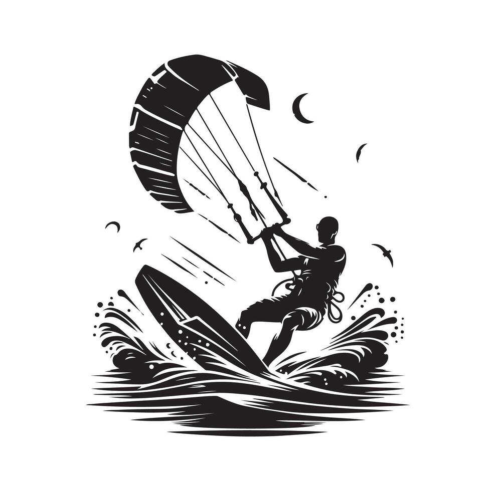 kitesurfing silhouette illustration icon on isolated white background vector