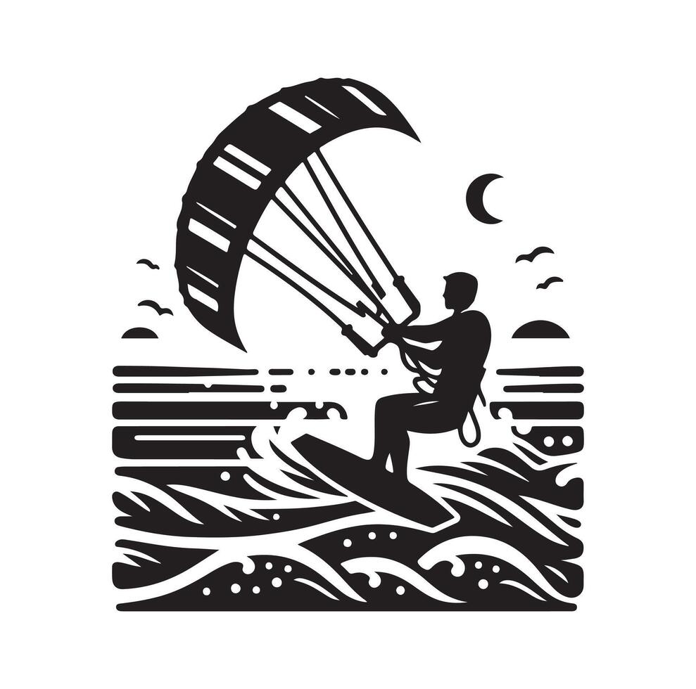kitesurfing silhouette illustration icon on isolated white background vector
