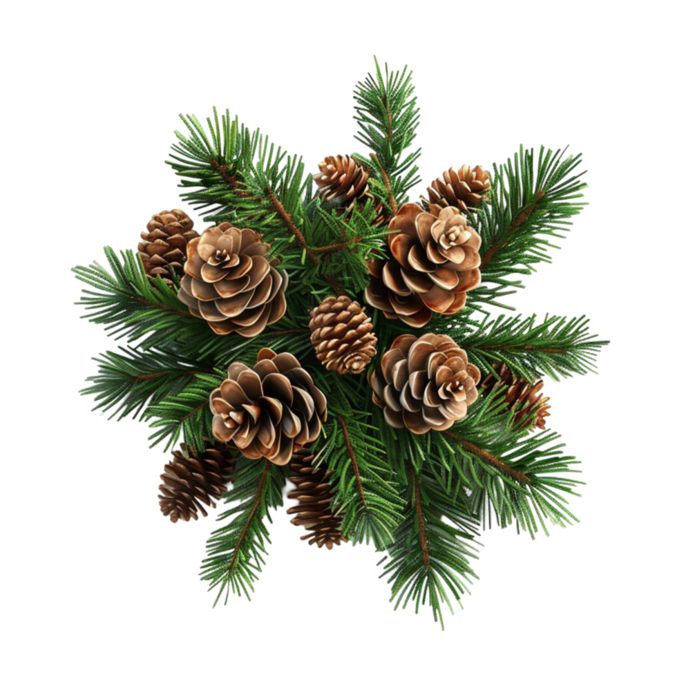 Pine Cone with Pine Needles Illustration on Transparent background AI-Generative png