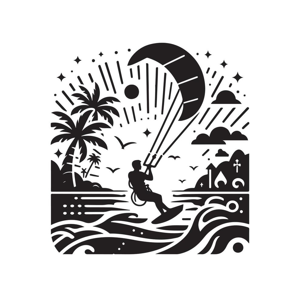 kitesurfing silhouette illustration icon on isolated white background vector