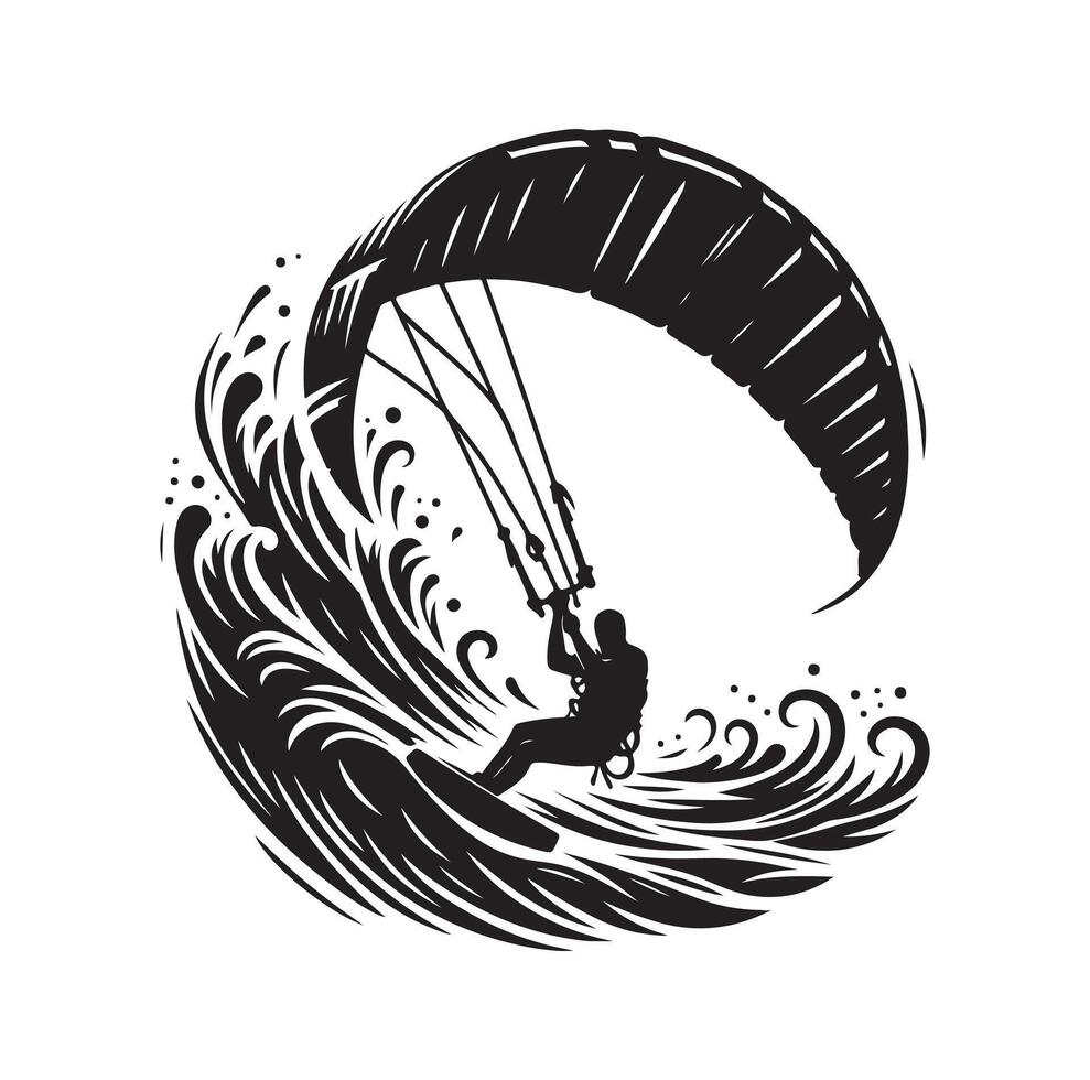 kitesurfing silhouette illustration icon on isolated white background vector