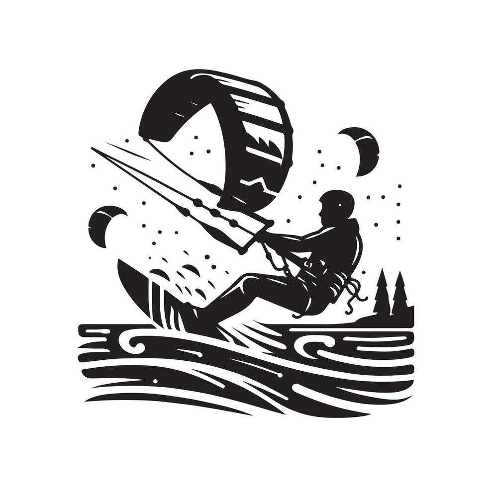 kitesurfing silhouette illustration icon on isolated white background vector