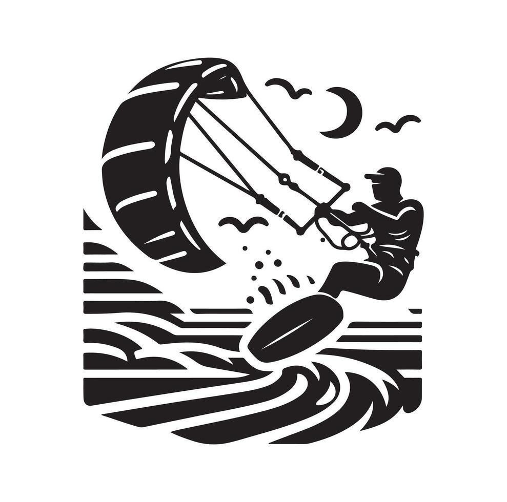 kitesurfing silhouette illustration icon on isolated white background vector