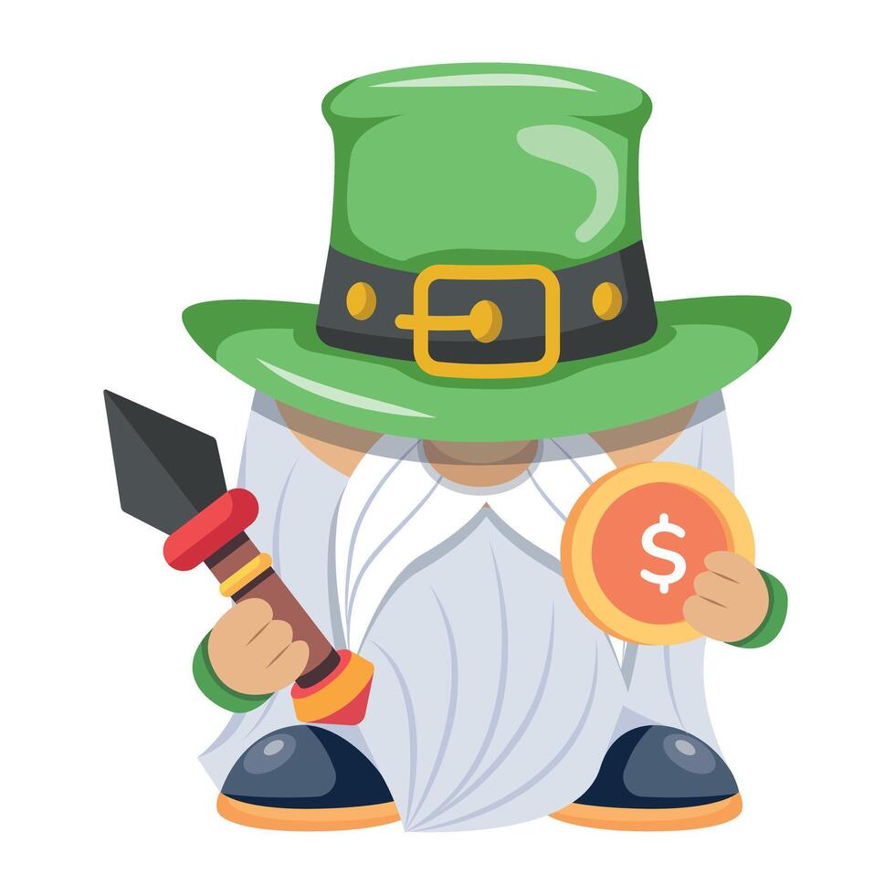 WebA flat style icon of irish gnome wearing patrick hat vector