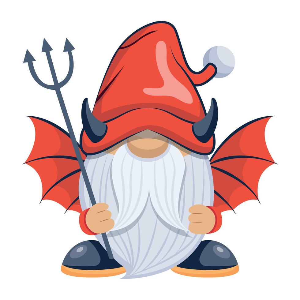 Evil gnome holding trident, flat style icon Web vector