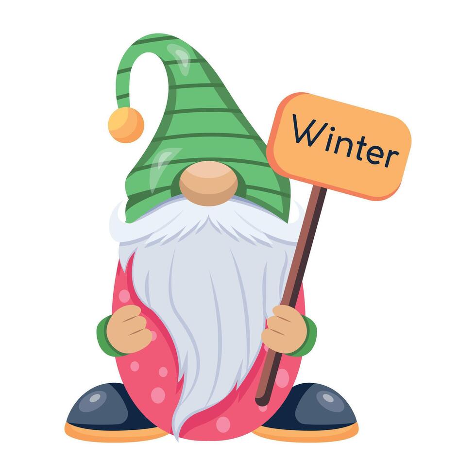 WebFlat style icon showing cute winter gnome holding a board vector