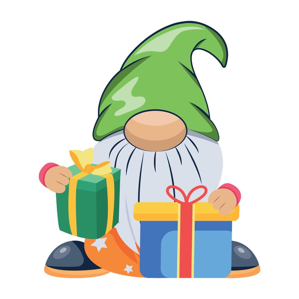 WebA flat style character of gnome gifts vector